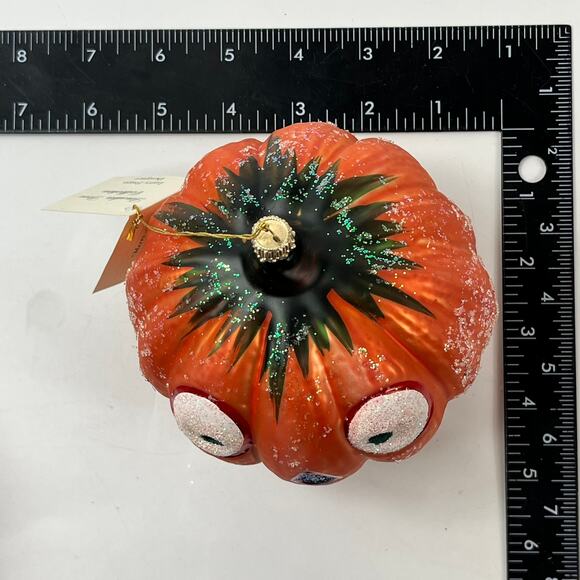 Vintage Dresden Dove Pumpkin Ornament Larry Fraga Blown Glass Glitter Halloween - Picture 12 of 12